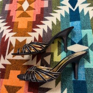 Sam & Libby Strappy Black and Gold Heels